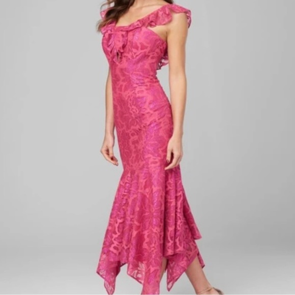 Dresses & Skirts - BEBE NWT Lace Ruffle Midi Dress pink glo